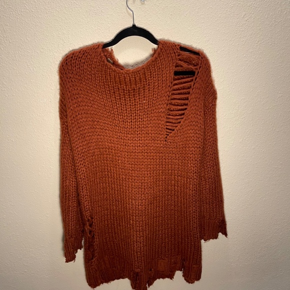 Distressed, Burnt Red, Adjustable Corset Back Lacing, Oversized Sweater/Dress - Picture 2 of 7